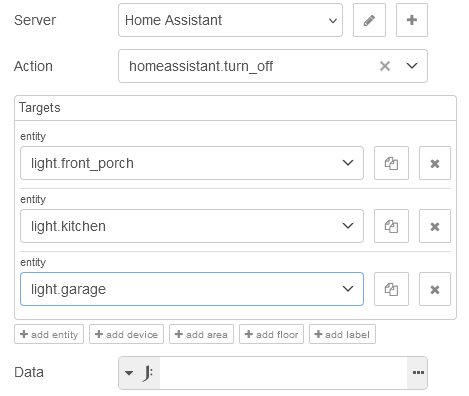 Screenshot of an action node using the Home Assistant domain